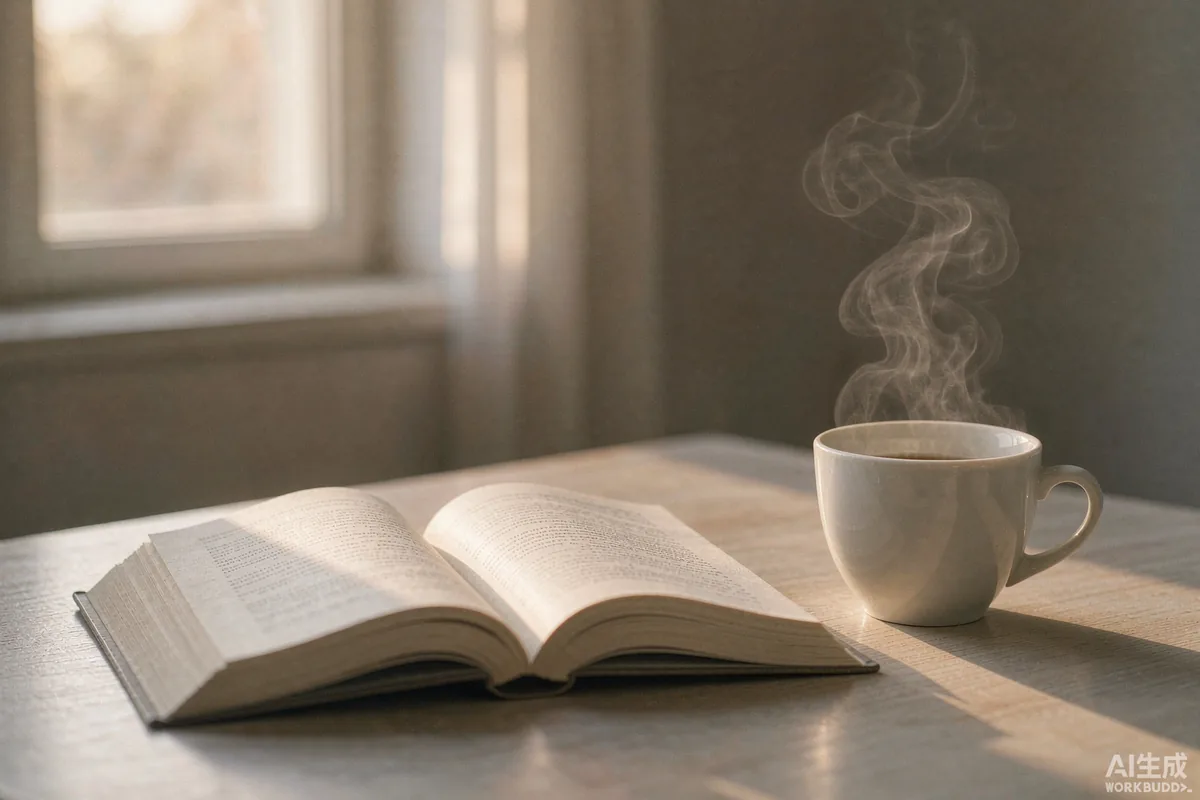 午后书桌上摊开的书本与茶杯
